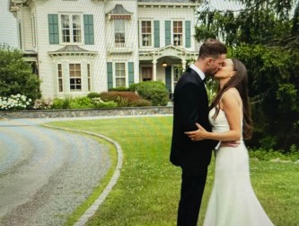 Elsa and Winston with Jedediah Hawkins inn in the background - photo by Lore